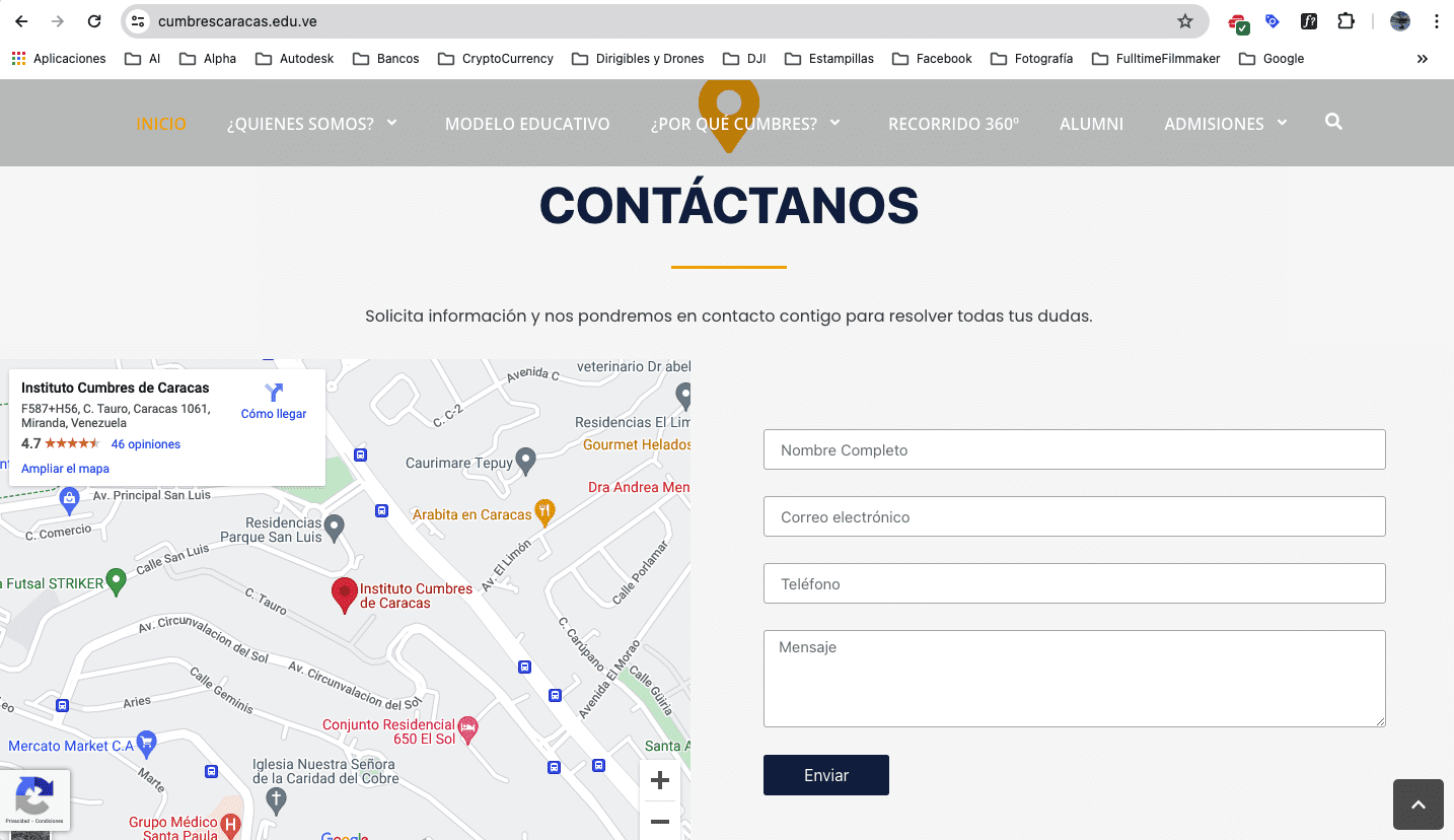 Página Web del Instituto Cumbres de Caracas 5