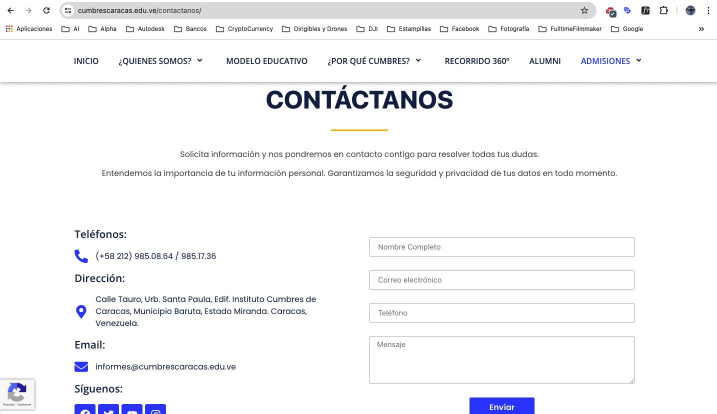 Página Web del Instituto Cumbres de Caracas 1