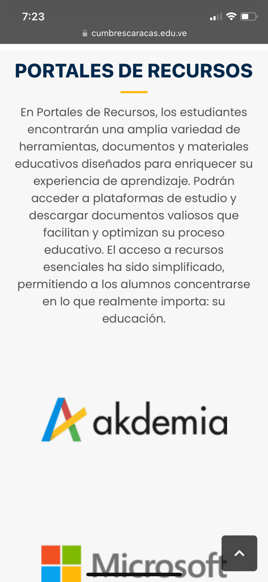 Página Web Móvil del Instituto Cumbres de Caracas 6