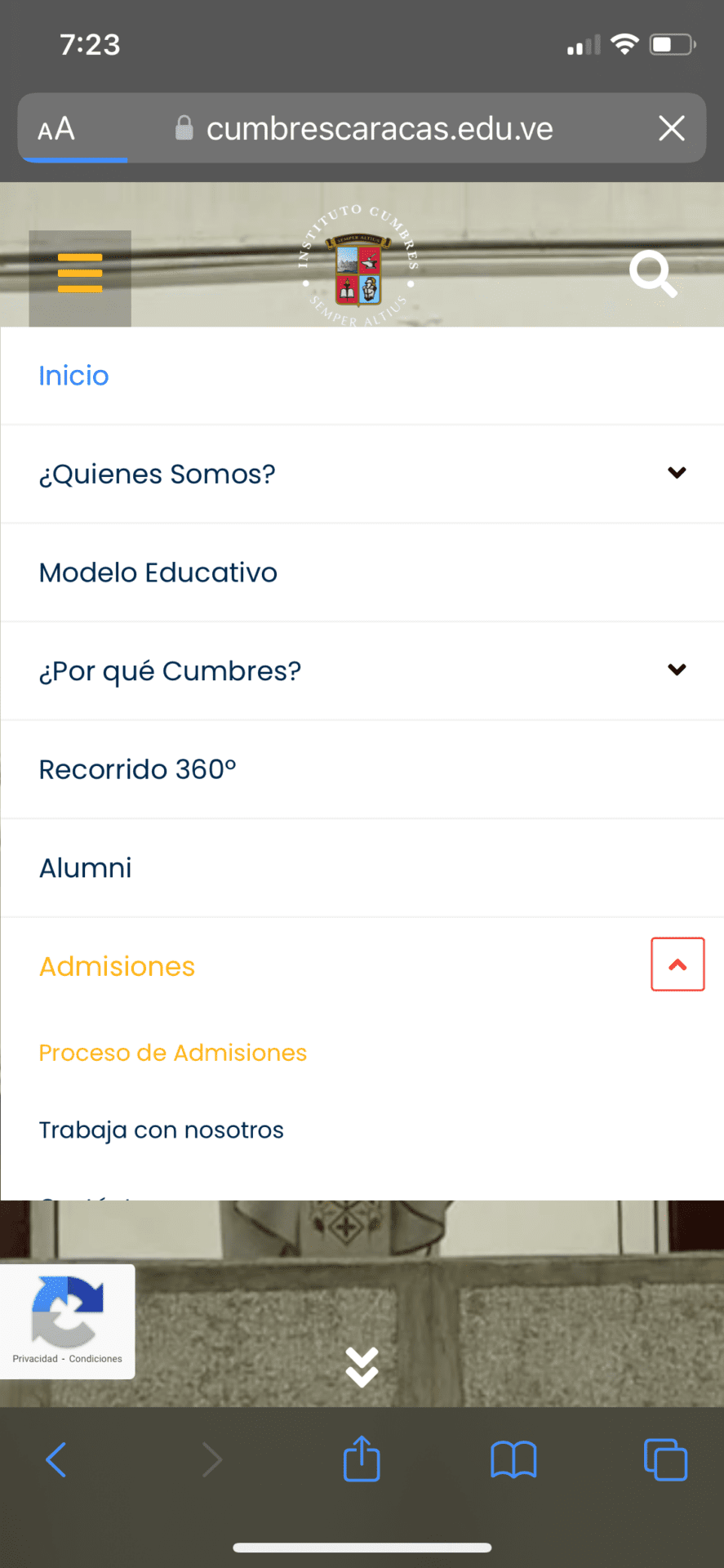 Página Web Móvil del Instituto Cumbres de Caracas 2