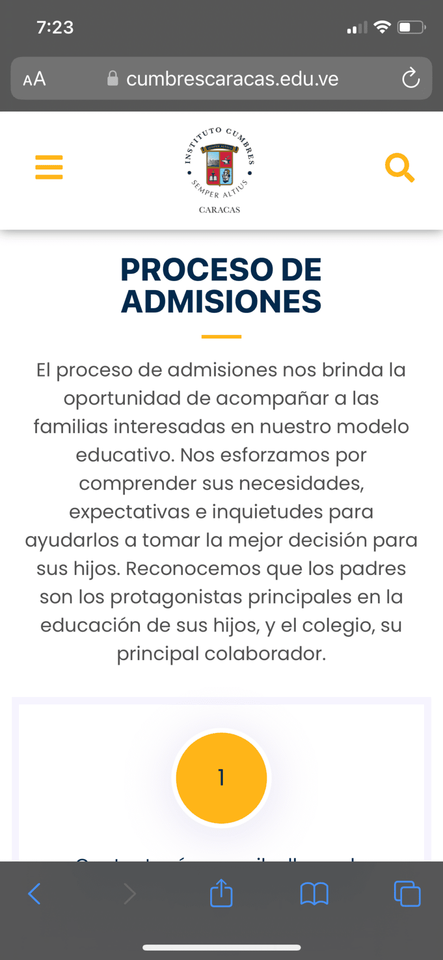 Página Web Móvil del Instituto Cumbres de Caracas 1